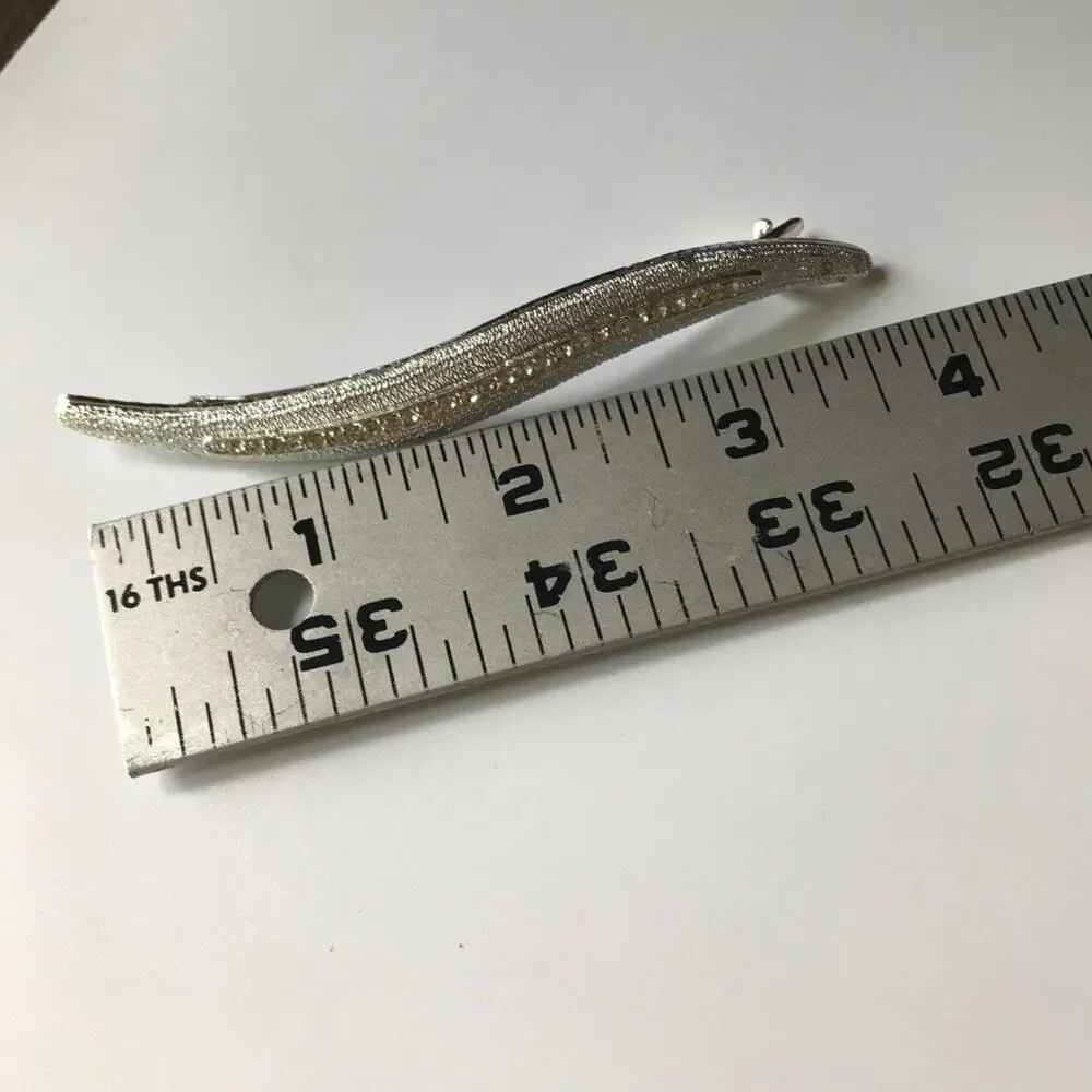 Vintage rhinestone swoosh barrette - silver tone